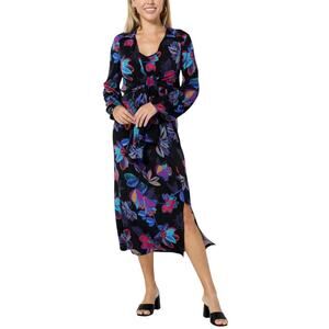 IMAN Chic Runway Jersey Dress & Tie Jacket Topper Set Black Floral Size 1X Boho‎